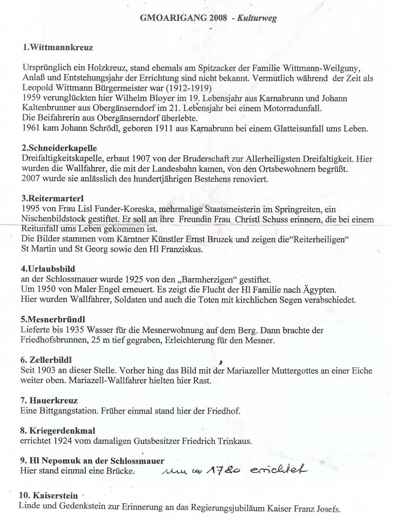 Gemeinde, Gmoarigang, Gmoarigang Karnabrunn, Karnabrunn, Route